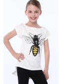 Girls\' T-shirt with a bee, cream NDZ8211 - Online store - Boutique